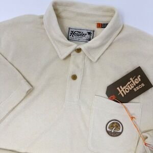 Howler Bros Plusherman Terry Polo Shirt Cream Short Sleeve Pocket Logo Small NEW